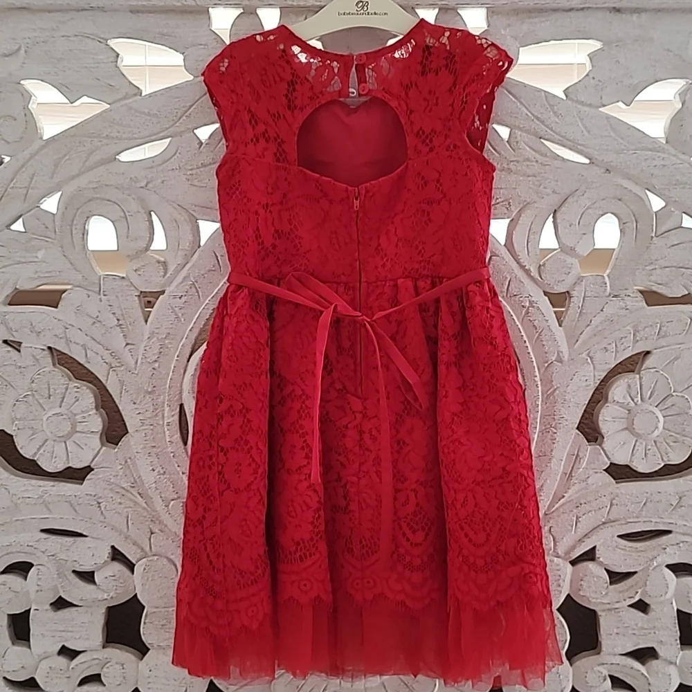 Girls Holiday Red Lace Dress - Picture 2 of 4